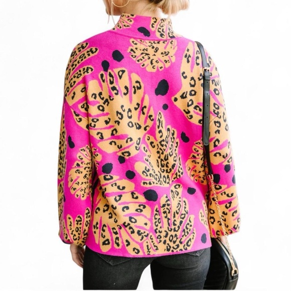 Dance Around It Mixed Print Sweater – Fuchsia Pink, Large 🐆💗 - Picture 2 of 11